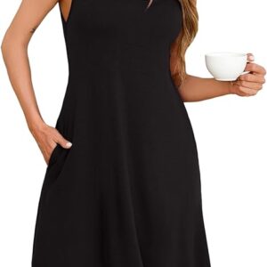 Bresdk Women's Nightdresses Sleeveless Nighties Cotton Nightgown Sexy Negligee for Ladies Nightshirts U Neck Nightwear