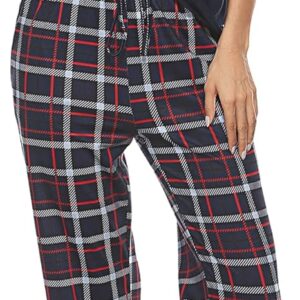 Bresdk Women Pyjama Set Cotton Checked Short Sleeve Loungewear 2 Pieces V-Neck Top & Bottom Sleepwear Soft Nightwear with Pockets Ladies Pjs Set