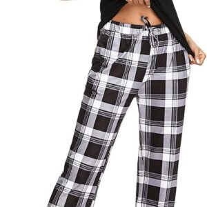 Bresdk Women Pyjama Set Cotton Checked Short Sleeve Loungewear 2 Pieces V-Neck Top & Bottom Sleepwear Soft Nightwear with Pockets Ladies Pjs Set