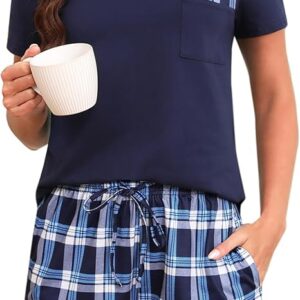 Bresdk Women's Pyjamas Set Short Sleeve Pjs for Women Cotton Summer Two Piece Soft Homewear