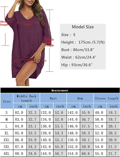 Bresdk Plus Size Nighties for Women Soft 3/4 Sleeve Nightdress with Pockets Loose nightwear,oversized nightdresses fit for sleep, casual wear, pregnancy, and hospital stays,Available in S–4XL. - Image 6