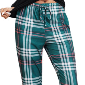 Bresdk Womens Pyjamas Winter Cotton Long Sleeve Checked PJs with Pockets Two piece ladies nightwear, round neck top, elastic drawstring waist, relaxed seasonal comfort