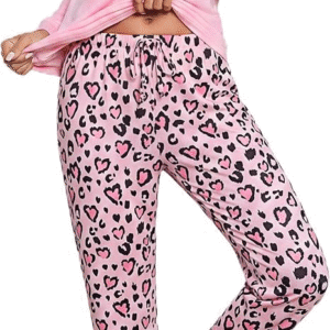 Bresdk Women's Pyjama Sets Cotton Pjs Long Sleeve Heart Printed Nightwear Long Sleeve, Crew Neck, X-Stitch, Heart Print Trousers, Adjustable Drawstring, Side Pockets,Cuffed Hems,Lightweight Two Piece