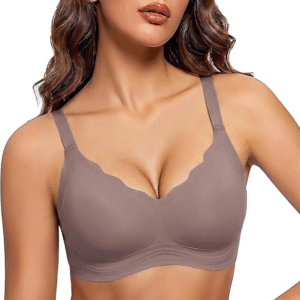 Bresdk Women's Seamless Jelly Bra Wireless Push Up V Neck Bralette Breathable Soft Everyday T Shirt Bra