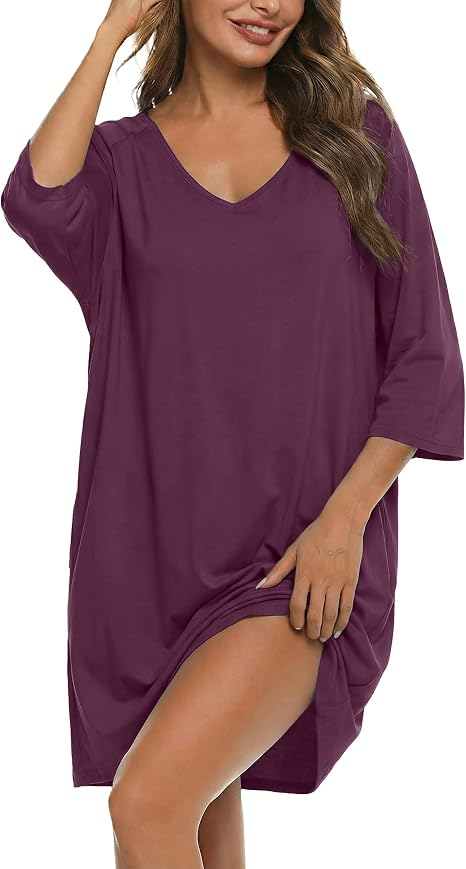 Bresdk Plus Size Nighties for Women Soft 3/4 Sleeve Nightdress with Pockets Loose nightwear,oversized nightdresses fit for sleep, casual wear, pregnancy, and hospital stays,Available in S–4XL.